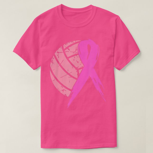 Volleyball Pink Ribbon Coole Brustkrebs-Auszeichnu T-Shirt (Design vorne)