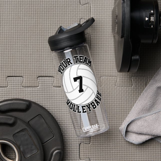 Volleyball Player Custom Team Name & Jersey Nummer Trinkflasche (Fitnessstudio (gedreht))