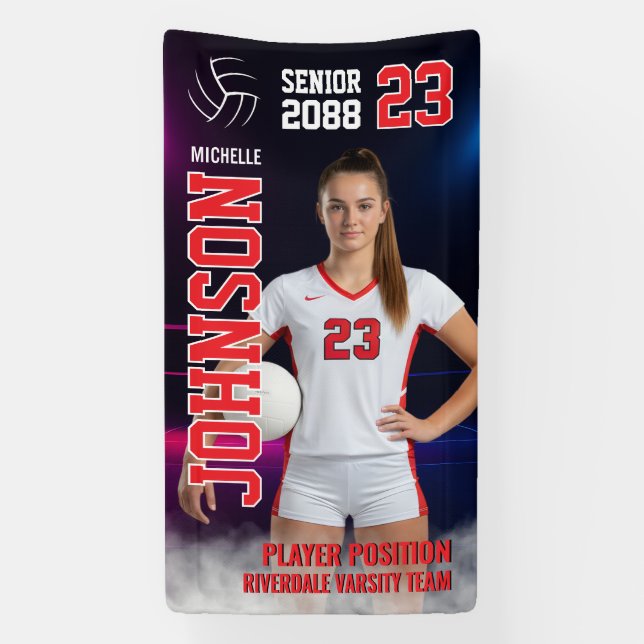 Volleyball Player Senior Class Photo Neon Light Banner (Vertikal)