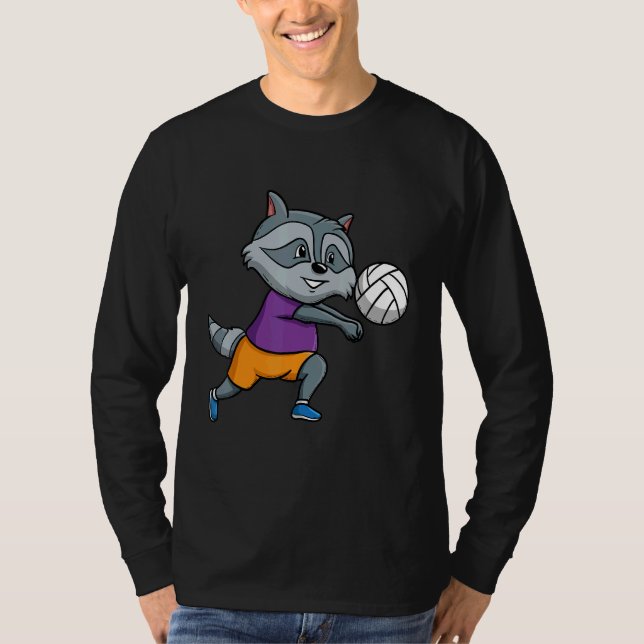 Volleyball Player Spike Net Volleyball Raccoon Whi T-Shirt (Vorderseite)