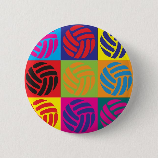 Volleyball-Pop-Kunst Button (Vorderseite)
