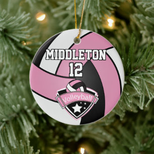 Volleyball 🏐 Rosa, Weiß und Schwarz Keramik Ornament