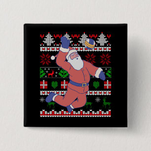 Volleyball Santa Claus Ugly Weihnachten Button