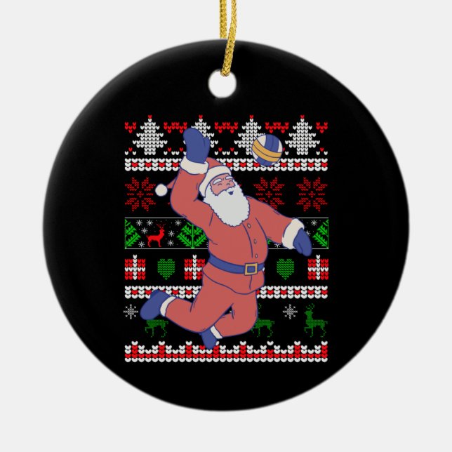 Volleyball Santa Claus Ugly Weihnachten Keramik Ornament (Vorne)