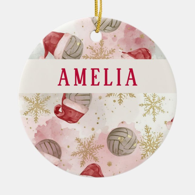 Volleyball Santa Hat Name Christmas   Keramik Ornament (Vorne)