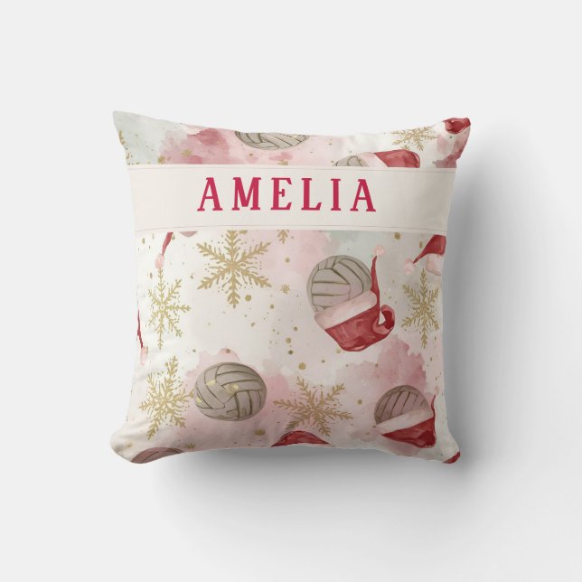 Volleyball Santa Hat Name Christmas   Kissen (Vorderseite)