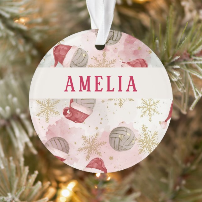 Volleyball Santa Hat Name Christmas   Ornament (Baum)