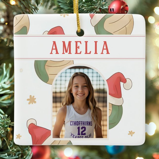 Volleyball Santa Hat Name Photo Christmas   Keramikornament (Von Creator hochgeladen)