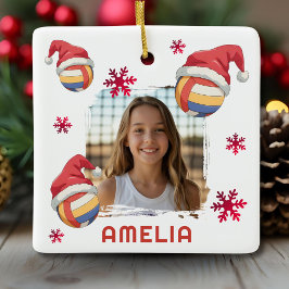 Volleyball Santa Hat Name Photo Christmas  Keramikornament