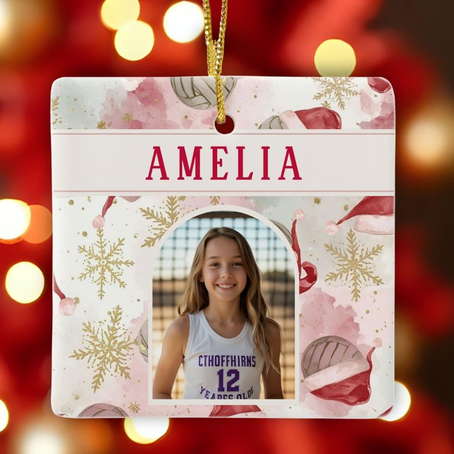Volleyball Santa Hat Name Photo Christmas   Keramikornament (Von Creator hochgeladen)