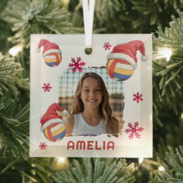 Volleyball Santa Hat Name Photo Christmas  Ornament Aus Glas