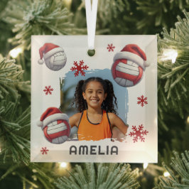 Volleyball Santa Hat Name Photo Christmas  Ornament Aus Glas