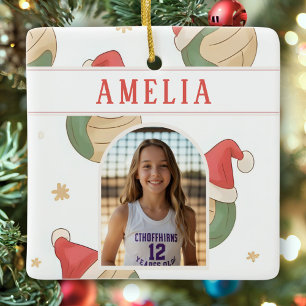 Volleyball-Santa-Hut-Name-Foto Weihnachten Keramikornament