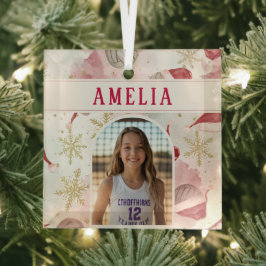 Volleyball-Santa-Hut-Name-Foto Weihnachten  Ornament Aus Glas