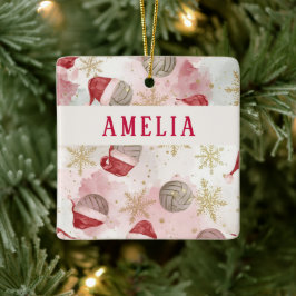 Volleyball-Santa-Hut-Name Weihnachten  Keramikornament