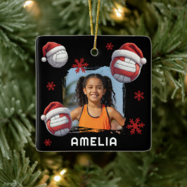 Volleyball Santa-Hut Namen Foto Weihnachten  Keramikornament