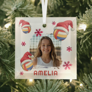 Volleyball Santa Hut Namen Foto Weihnachten Ornament Aus Glas