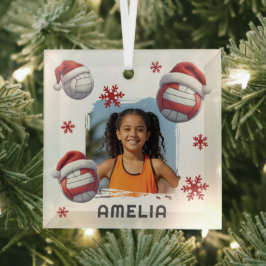 Volleyball Santa-Hut Namen Foto Weihnachten  Ornament Aus Glas