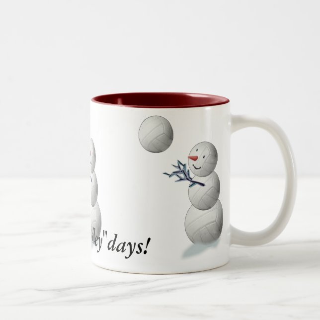Volleyball-Schneemann-Weihnachten Zweifarbige Tasse (Rechts)