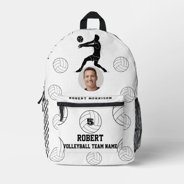 Volleyball-Schwarz-weiß-Teamlogo Bedruckter Rucksack (Vorderseite)