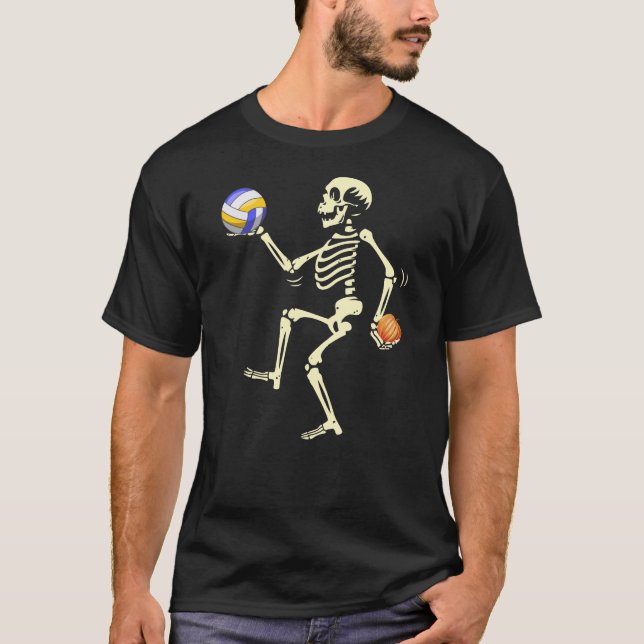 Volleyball Skeleton Halloween Pumpkin Funny Boo T-Shirt (Vorderseite)