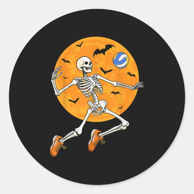 Volleyball Skeleton Soky Boys Halloween Volleyball Runder Aufkleber (Vorderseite)
