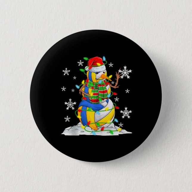 Volleyball Snowman Christmas Tree Lights Xma  Button (Vorderseite)