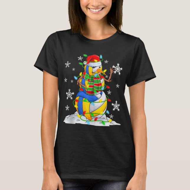 Volleyball Snowman Christmas Tree Lights Xma T Shi T-Shirt (Vorderseite)