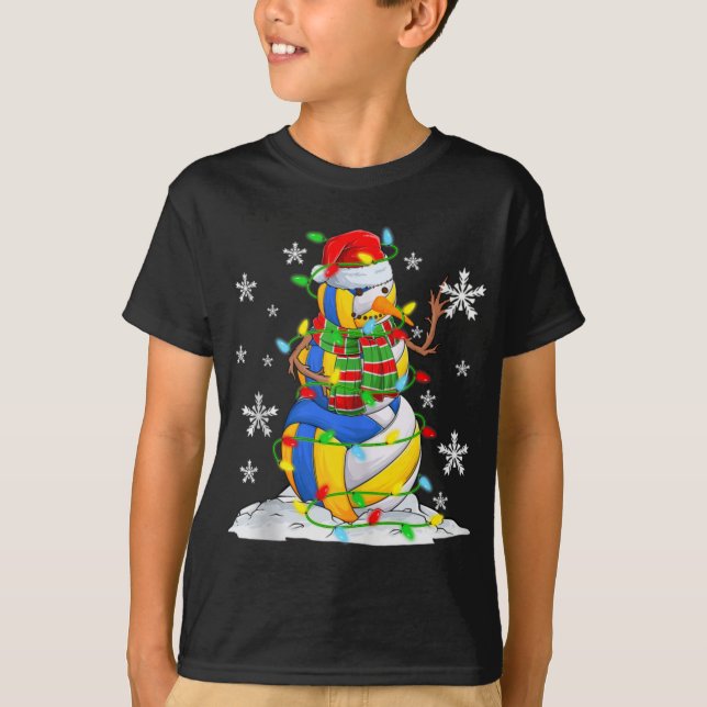Volleyball Snowman Christmas Tree Lights Xma T Shi T-Shirt (Vorderseite)