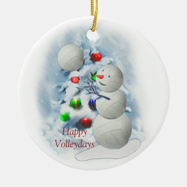 Volleyball Snowman Weihnachts-Keramik Ornament (Vorne)