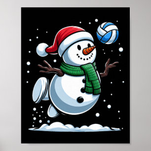 Volleyball Snowman Weihnachtsmannmütze Weihnachten Poster