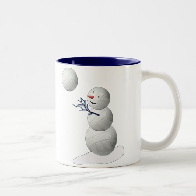 Volleyball Snowman Zweifarbige Tasse (Rechts)