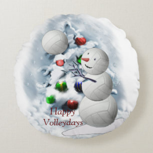 Volleyball Snowmann Weihnachten Rundes Kissen