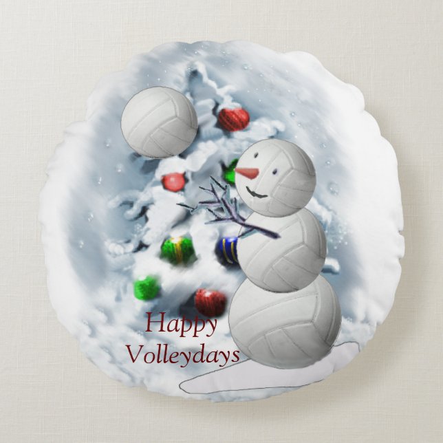 Volleyball Snowmann Weihnachten Rundes Kissen (Vorderseite)