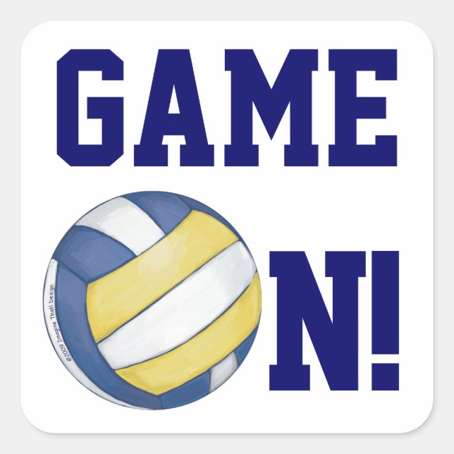Volleyball-Spiel auf Aufklebern Quadratischer Aufkleber (Vorderseite)