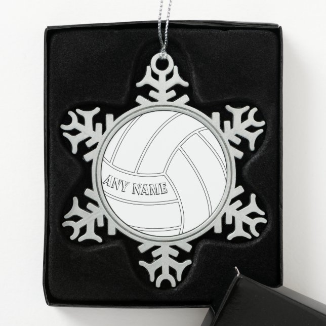 Volleyball Spieler Custom Text Weihnachtsdekoratio Schneeflocken Zinn-Ornament (Box)