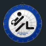 Volleyball-Spieler schwarz, weiß, blau Ikone benut Dartscheibe<br><div class="desc">Volleyball-Spieler schwarz, blau individuelles Geschenkdesign, das ein minimalistisches Piktogramm eines schwarzen Silhouette-Volleyballspielers mit Kugel und Ihr Text auf weißem Hintergrund mit blauem Rand enthält. Dieses coole Design ist eine Vorlage und ist vollständig anpassbar. Personalisieren Sie es und ändern Sie Text mit Monogramm, Namen oder Ihrer Nachricht. Das moderne, minimalistische Design...</div>