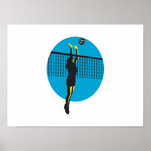 Volleyball Spieler Spieglein Retro Poster