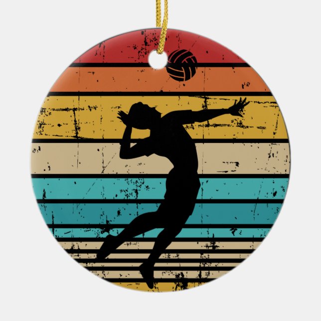 Volleyball-Spieler Vintages Retro Keramik Ornament (Vorne)