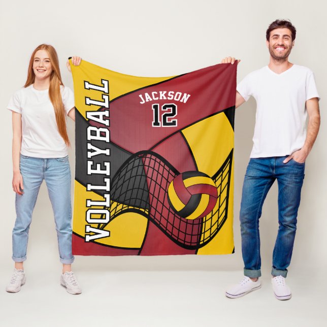 Volleyball 🏐 Sport in Maroon Red, Gold & Black Fleecedecke (Beispiel)