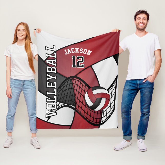 Volleyball 🏐 Sport in Maroon Rot, Weiß und Schwar Fleecedecke (Beispiel)