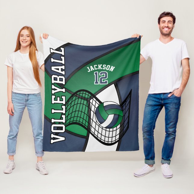 Volleyball 🏐 Sport in Navy Blue, White & Green Fleecedecke (Beispiel)