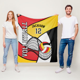 Volleyball 🏐 Sport in Rot, Schwarz und Gelb Fleecedecke