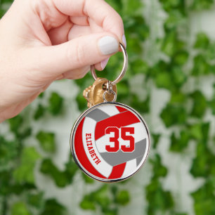 Volleyball-Team gibt rot-graue Schulfarben Schlüsselanhänger