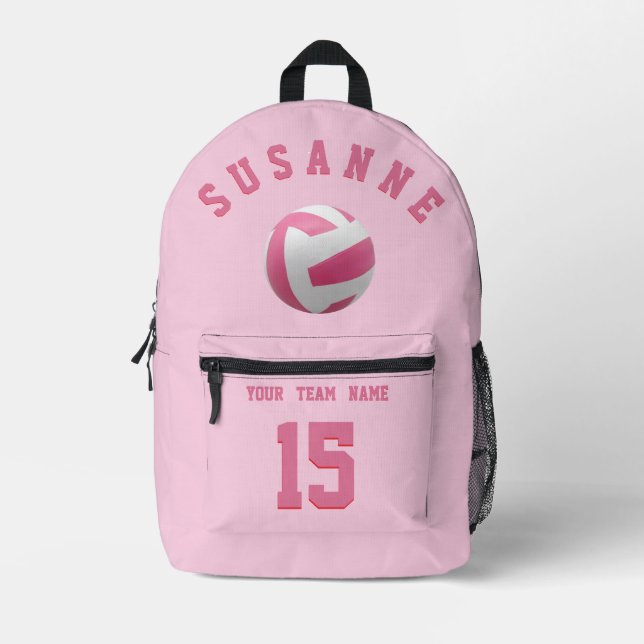 Volleyball Team Name Custom Sports Rosen rosa Bedruckter Rucksack (Vorderseite)