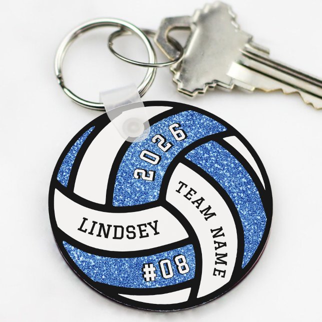 Volleyball Team Player Blue Glitzer Schlüsselanhänger (Volleyball Team Player Blue Glitter Keychain
)