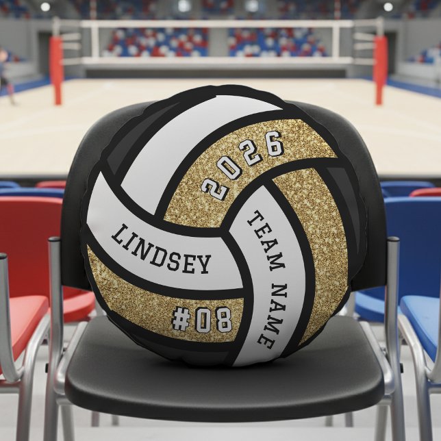 Volleyball Team Player Gold Glitzer Rundes Kissen (Von Creator hochgeladen)