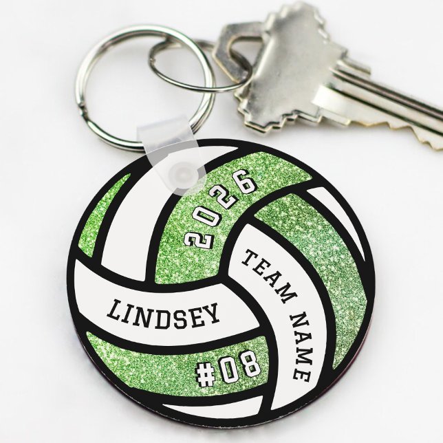 Volleyball Team Spieler Grüner Glitzer Schlüsselanhänger (Volleyball Team Player Green Glitter Keychain
)