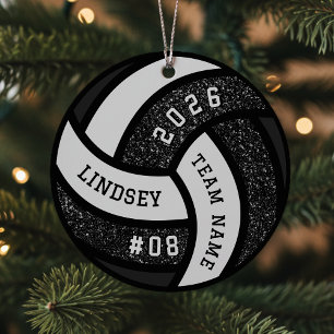 Volleyball Team Spieler Schwarzer Glitzer Weihnach Ornament Aus Metall
