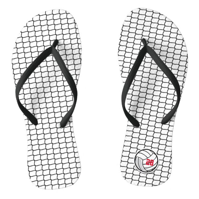 Volleyball Team Sports Player NUMMER Net Black Flip Flops (Fußbett)